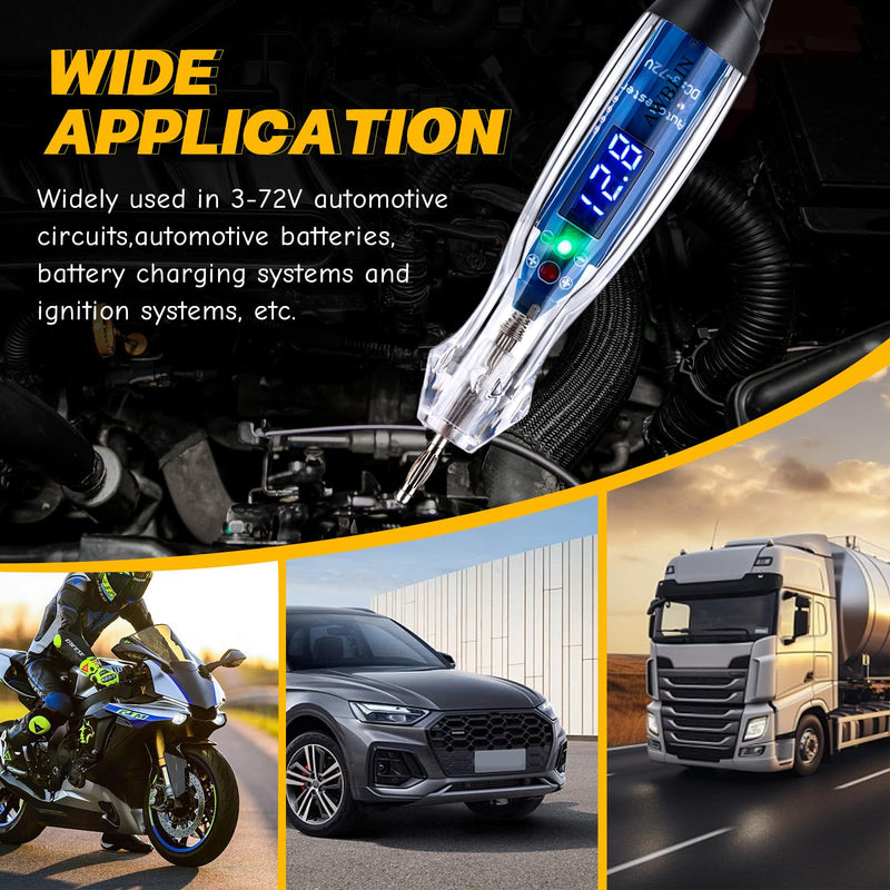 Test Light Probe Kit, 3-72V DC LED Digital Automotive Circuit Tester with Voltmeter, 18 Pieces Multi Function Auto Fuse Voltage Tester Electric Probe Test Kit - BeesActive Australia