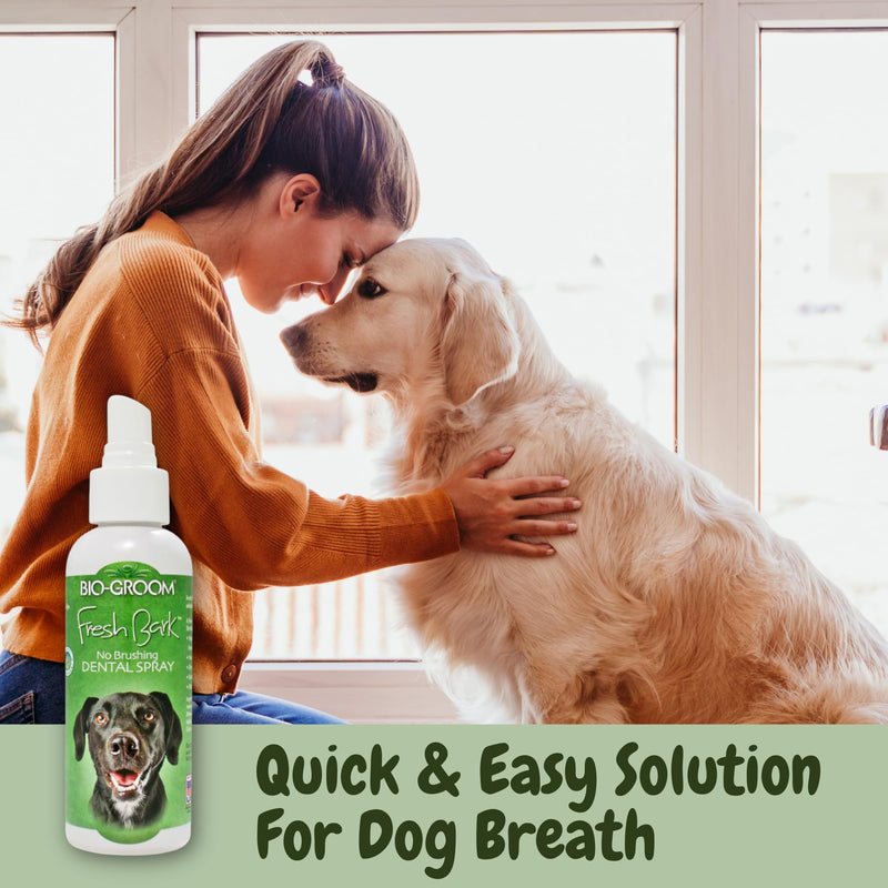 Bio-groom Fresh Bark Dog Breath Freshener - No Chew Dental Spray for Dogs & Cats, Teeth Cleaning Oral Care for Plaque & Tartar, No Brushing Required, Made in the USA - Mint, 4 fl oz 4 Fl Oz (Pack of 1)