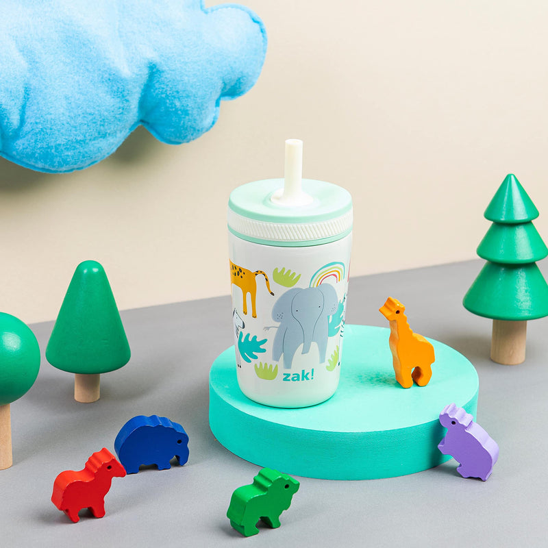 Zak Designs Kelso Toddler Cups For Travel or At Home, 12oz Vacuum Insulated Stainless Steel Sippy Cup With Leak-Proof Design is Perfect For Kids (Safari) 12 Ounces Safari