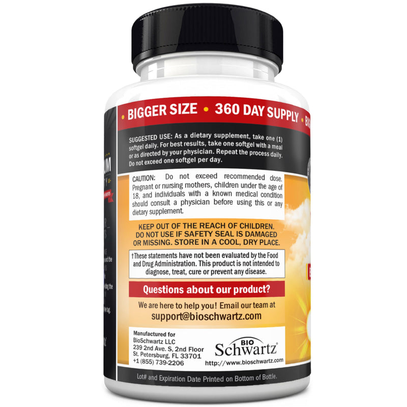 Vitamin D3 5000 IU (125 mcg) Supplement, 360 Softgels | Immune Support, Bone Strength, Healthy Muscle Function, with Olive Oil for Highest Absorption, Gluten Free & Non-GMO