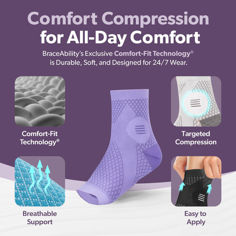 BraceAbility Neuropathy Socks (Pair) - Peripheral Neuritis Compression Diabetic Toeless Foot Sleeves for Nerve Damage Pain in Feet, Ankle Gout, Plantar Fasciitis Relief Brace for Men and Women (L - Black) Large Black - Standard - 1 Pair - BeesActive Australia