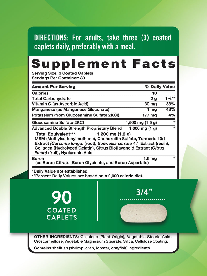 Nature's Truth Glucosamine Chondroitin MSM Complex | 90 Caplets | with Turmeric | Double Strength | Non-GMO & Gluten Free Supplement | with Turmeric | Double Strength | Non-GMO & Gluten Free Supplement 90 Count (Pack of 1)