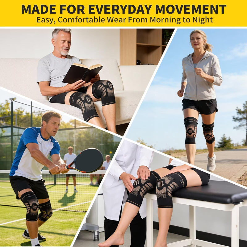 CAMBIVO Copper Knee Brace for Women and Men with Pull-Up Tabs, Knee Compression Sleeve for Knee Pain Relief, Knee Support for Daily Uses, Running, Workouts, Work, Recovery, Relief (Midnight Copper, Large) Midnight Copper