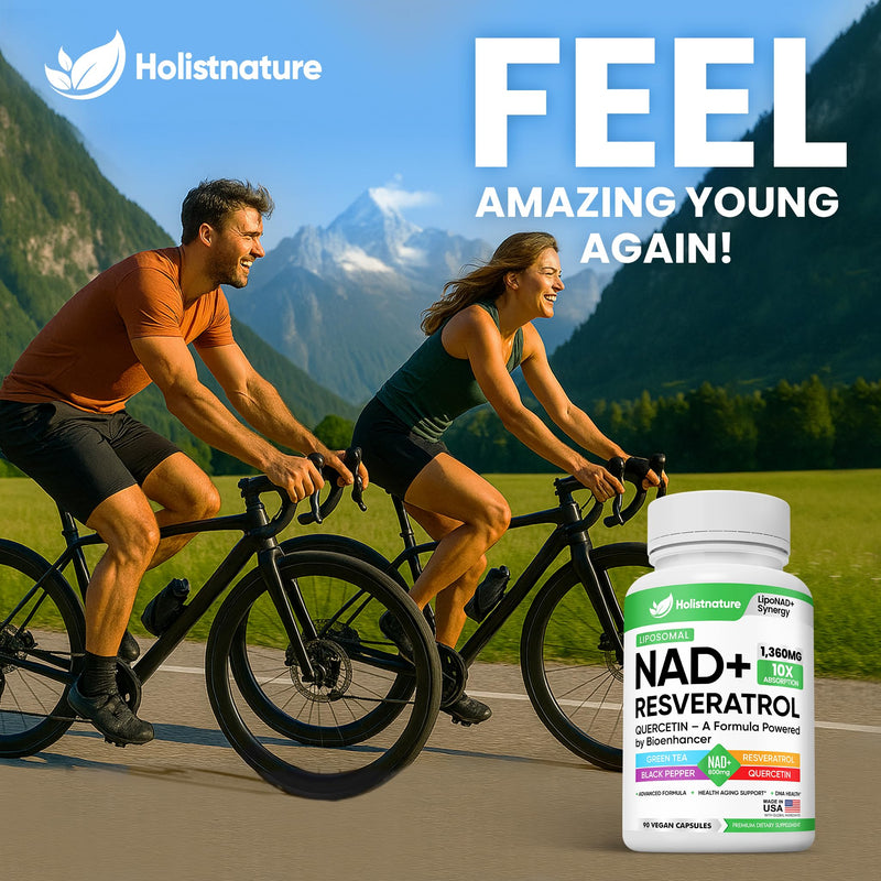 NAD+ Supplement, 1,360mg Max Strength Liposomal | Resveratrol, Quercetin, Green Tea | Cellular Energy & Healthy Aging for Men & Women | 800mg of 100% High Purity NAD+ for Energy, Focus - 90 Capsules