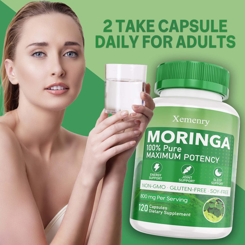 Moringa Capsules, Pure Moringa Powder Capsules - Supports Energy, Immune Support, Gut Health, Green Superfood with Vitamins & Amino Acids - 120 Capsules