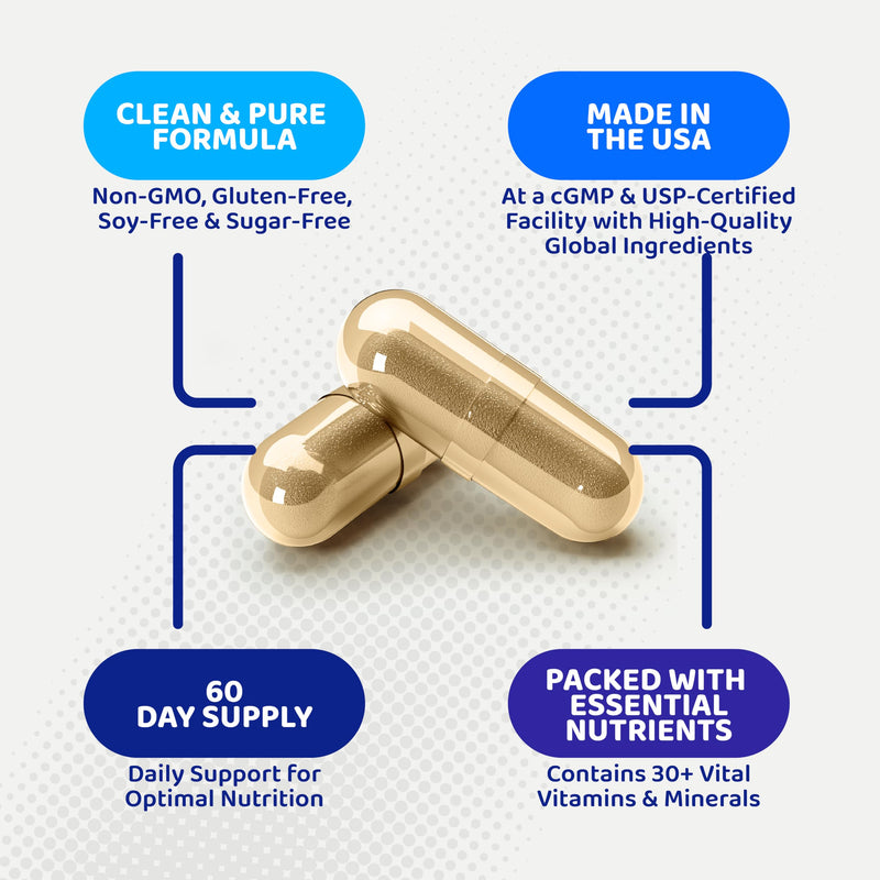 35-in-1 Men's Multivitamins for Immune Support, Stamina & Energy Boost | Men's Health Supplement with Vitamins & Antioxidants | VIT C, B-Complex, Zinc, Spirulina & More | 120 Count