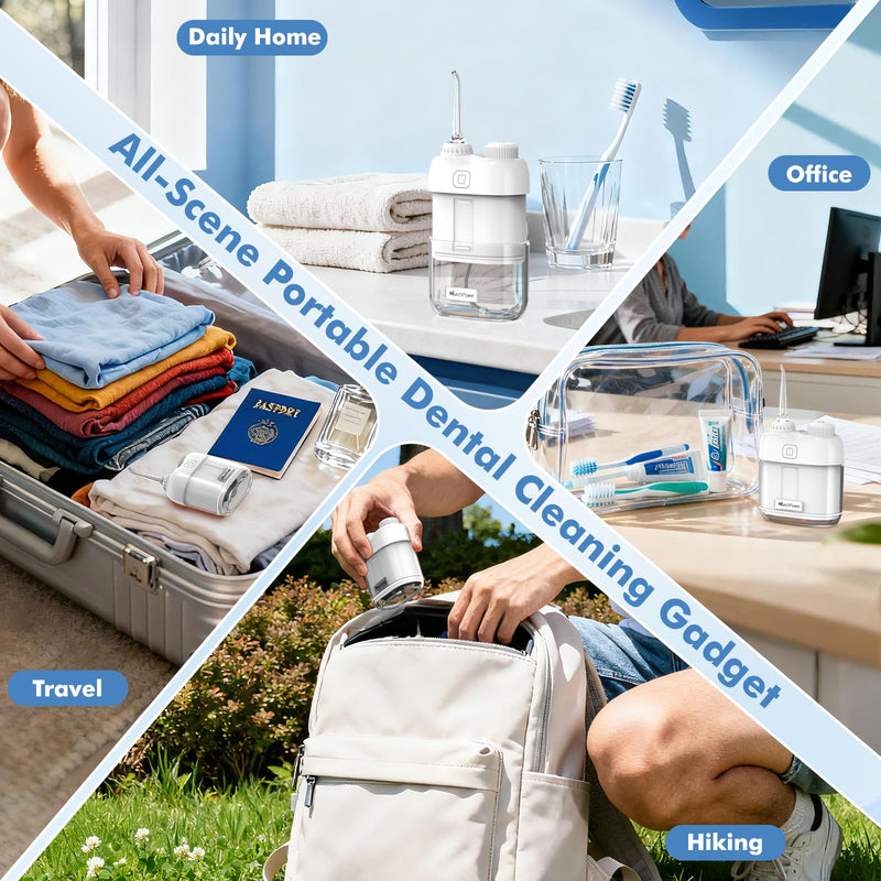 Portable Water Flosser for Travel, Mini Water Flosser with 3 Cleaning Modes, Foldable Water Tank, Long Battery Life & IPX7 Waterproof, Ideal for Home & On-The-Go Oral Care