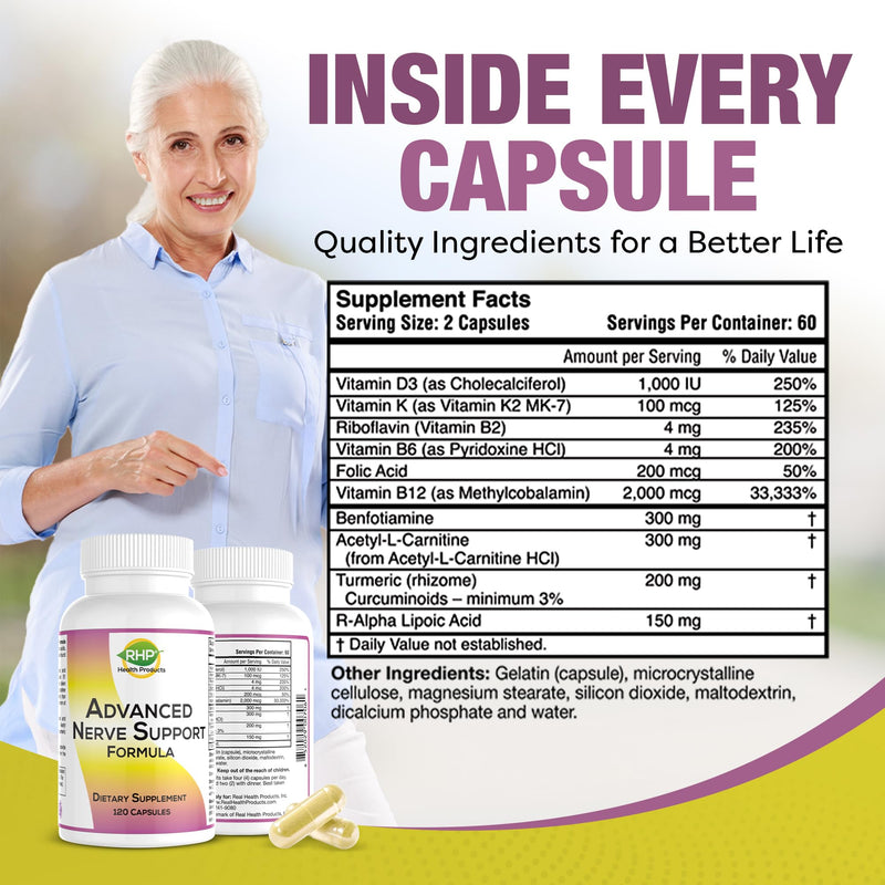 Advanced Nerve Support Formula. Peripheral Neuropathy Supplement with Alpha Lipoic Acid for Healthy Nerve Repair & Function. Maximum Strength Formula, 120 Capsules