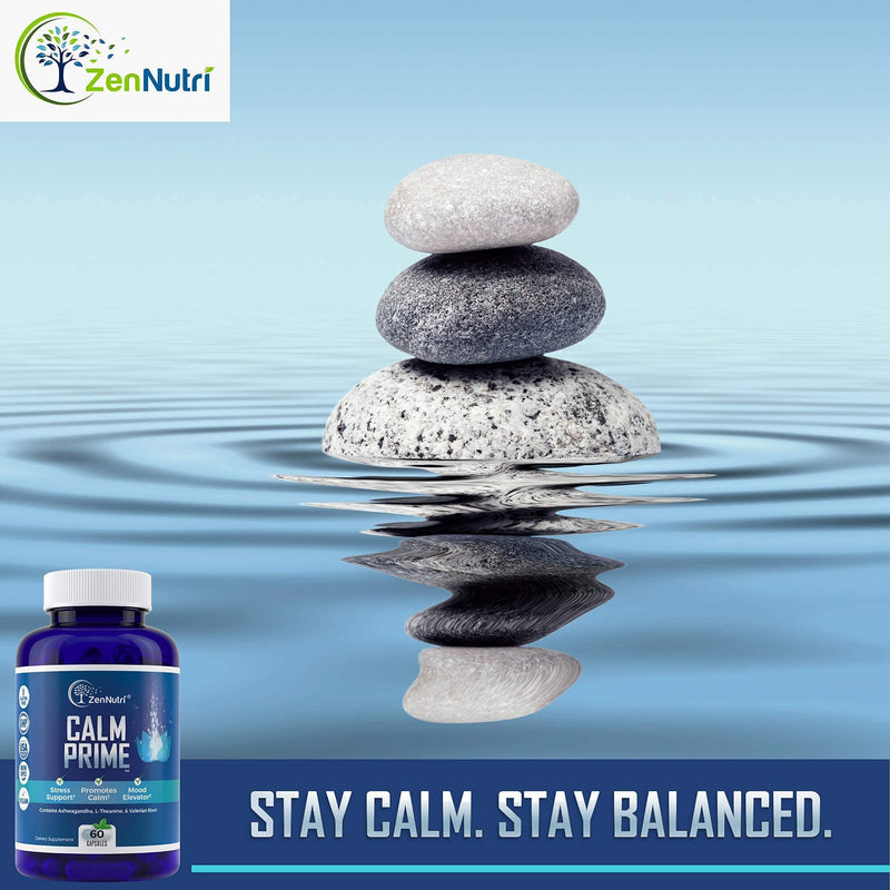 Calm Prime Stress Relief Supplement Non-Drowsy | Mood Support Supplement | Mood Boost | Vegan Daytime Stress Supplements Calm Aid | Stress Vitamins - Ashwagandha, Valerian Root - 60 count - BeesActive Australia