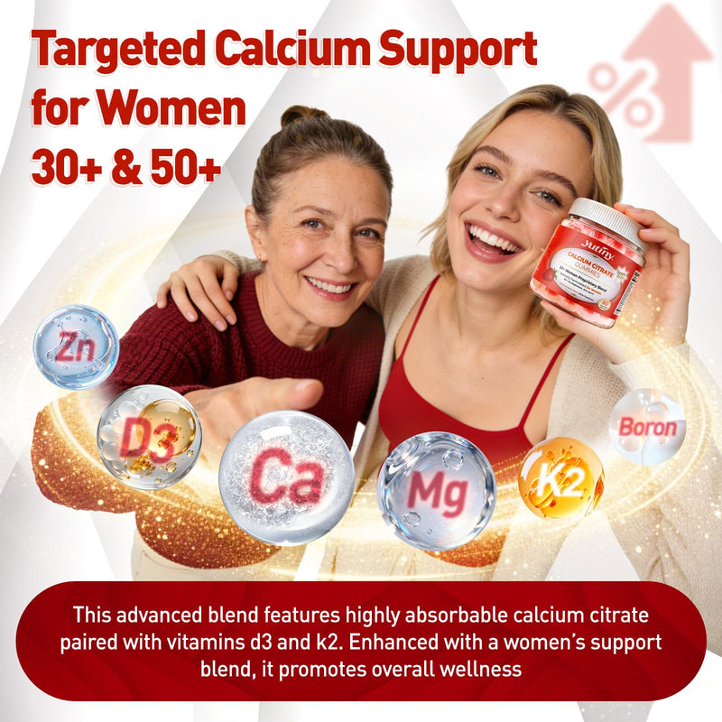 Calcium Supplement for Women Gummies 1200 mg, 60 Count | Calcium Citrate with Vitamin D3 K2 Magnesium Zinc, Overall Health, Sugar Free, Strawberry Flavor