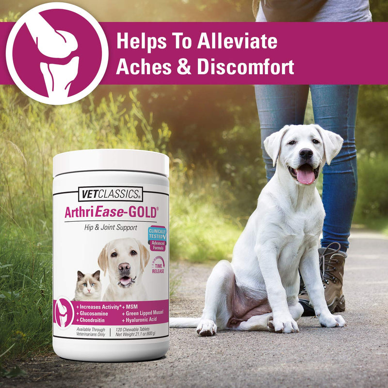 Vet Classics ArthriEase-Gold Hip & Joint Support for Dogs, Cats, Horses – Chewable Tablet Health Supplement – Alleviate Aches, Discomfort – for Flexibility, Healthy Joint – Antioxidant - 120 Ct 120 Tablets - BeesActive Australia