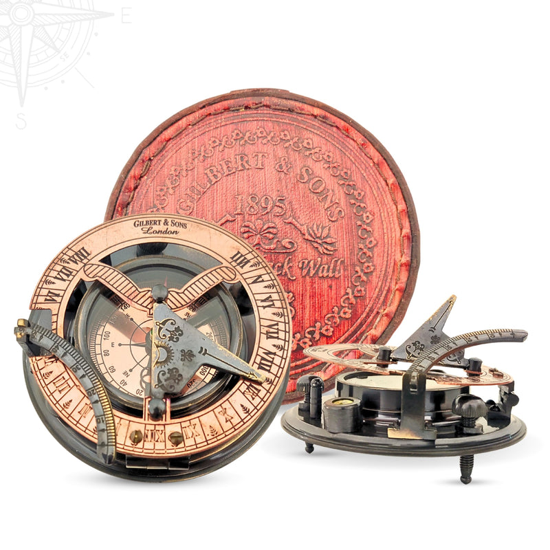 Antique Brass & Copper Sundial Compass, Sundial Clock in Box Gift Sun Clock Ship Replica Watch, Nautical Gifts for Men, Unique Nautical Decor, Naval Maritime Sundial (#5 Antique Gilbert) #5 Antique Gilbert