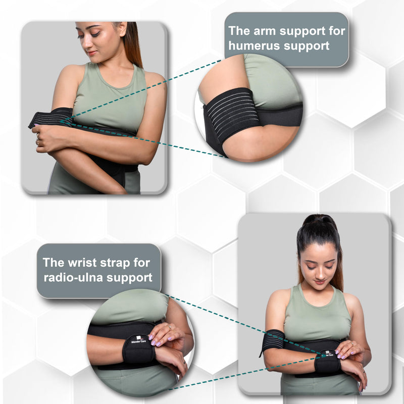 Wonder Care-Left Right Shoulder Immobilizer Arm Sling Elastic Brace for Clavicle Collar Bone Dislocation Subluxation Shoulder stabilizer Compression Brace After Rotator Cuff Surgery- Black-Size 1 Size-1(27"-30")