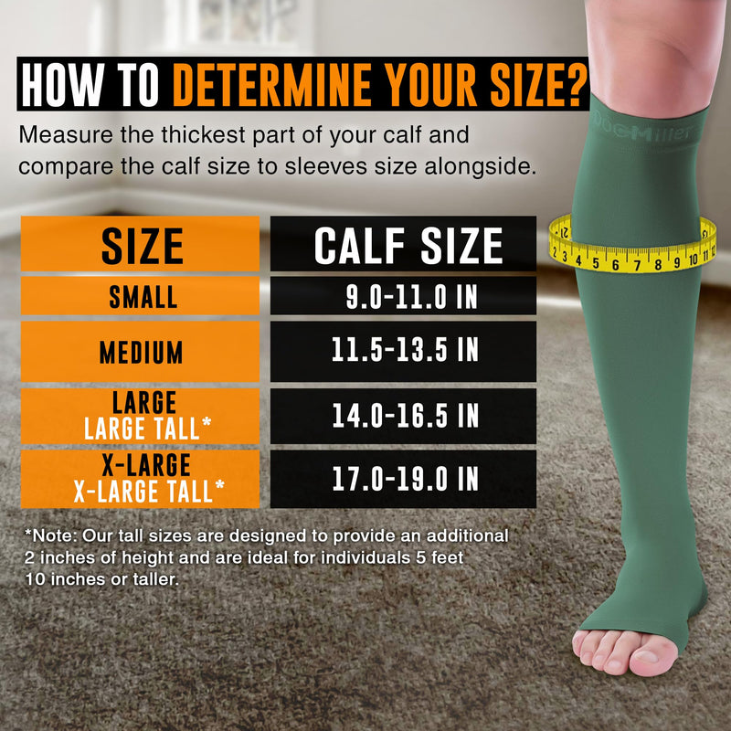 Doc Miller Open Toe Compression Socks, 15-20 mmHg, Toeless Compression Socks Women and Men for Maternity, Shin Splints & Calf Recovery, 1 Pair Dark Green Knee High X-Large Tall - BeesActive Australia