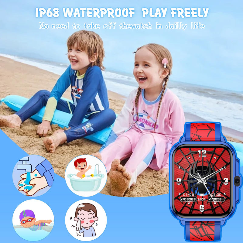 Smart Watch for Kids,1.85" Fitness Tracker,AI,Games,Sports,Sleep Monitor,Camera,Videos,Alarm Play Music Flashlight Pedometer Stopwatch Pedometer IP68 Waterproof Gift for Boys and Girls (Blue) Blue