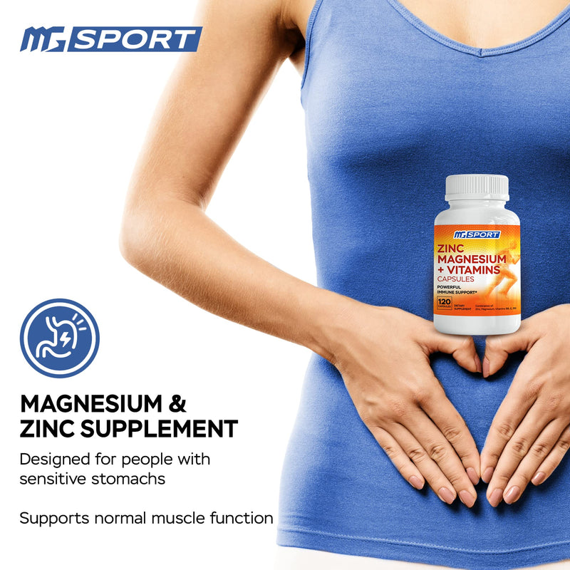 MgSport ZMA Supplement, 120 Capsules | Clinically Tested Zinc Magnesium, High Absorption, Enhanced with Vitamins B6 B9, Muscle Recovery, Gentle on Stomach Formula