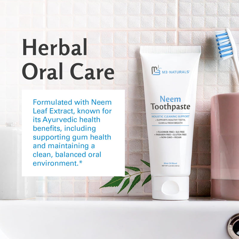 Fluoride-Free Neem Toothpaste with Mint for Adults & Kids with Sensitivity | Vegan, Gluten & SLS Free Herbal Formula for Sensitive Teeth, Healthy Gums and Fresh Breath, 4.23 oz (120 g) Pack of 2 by M3 Neem 2 Pack 4.23 Ounce (Pack of 2)