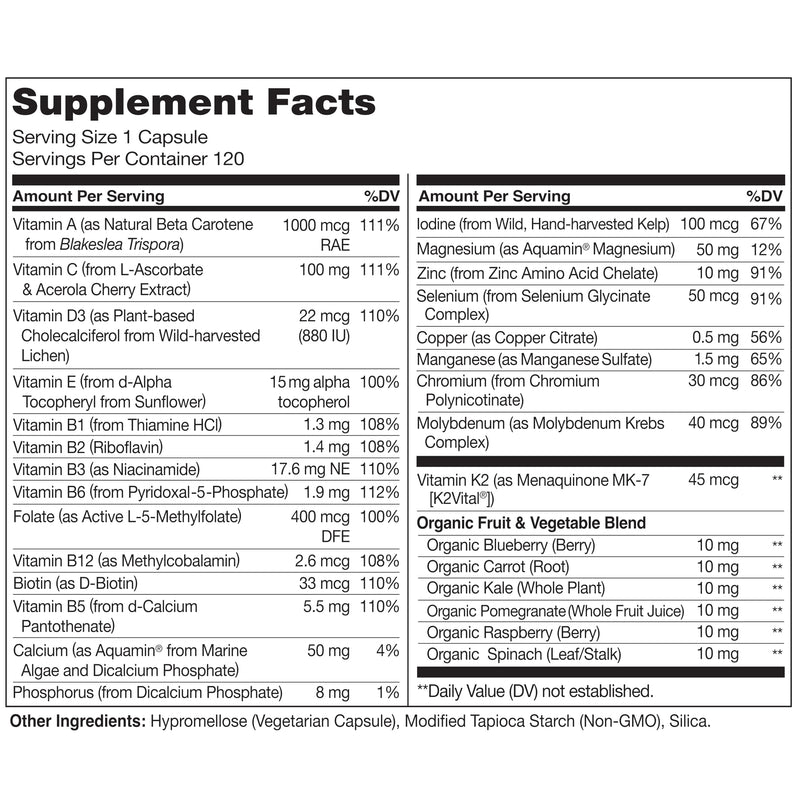 NATURELO Mens Multivitamins - One Daily Multivitamin for Men with Vitamins, Minerals & Organic Whole Foods, Boost Energy & Health, Non-GMO, 120 Vegetarian Capsules 120 Count (Pack of 1)