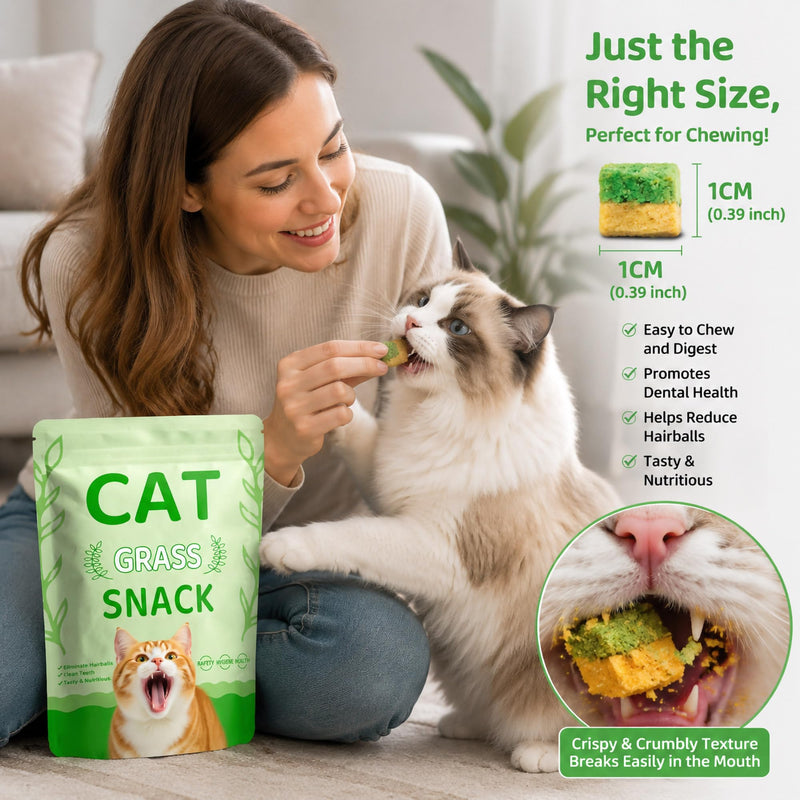 Cats Toy Kitten Grass Treats 70g/2.47oz Freeze Dried 2 in 1 Fish Oil Cat Chew Stick Pellet for Hairball Removal Kitty Catnip Snack Chicken Flavor for Cleaning Teeth & Dental Care Food Indoor