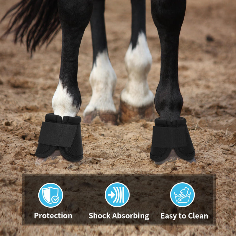 No Turn Bell Boots for Horses Ballistic Hoof Overreach Bell Boot Durable Shock Absorbing Hoof Protection (Black, Large) Black