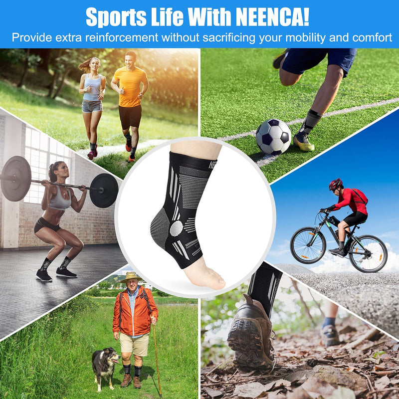 NEENCA Ankle Brace for Pain Relief, 2 Pack Compression Ankle Sleeves Set. Ankle Support Stabilizer for Achilles Tendonitis, Plantar Fasciitis, Joint Pain, Swelling, Arthritis, Sport Medium Black