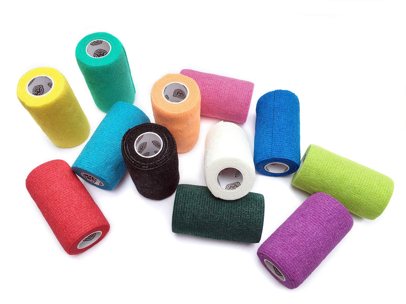 Vet Wrap Bulk Bandage Tape (4 Inch 12 Color Pack), Water Resistant Self Adherent Cohesive Rolls 4 Inch Multi - BeesActive Australia