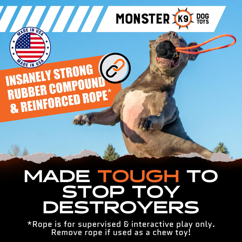 Monster K9 Ultra Durable Rumble Rope Ball - XL Dog Ball - Lifetime Replacement - Medium & Large Breeds - Aggressive Chewers - Chew, Tug, & Fetch Dog Toy - Made in USA - Reward Toy Used by K9's - 4.5" - BeesActive Australia
