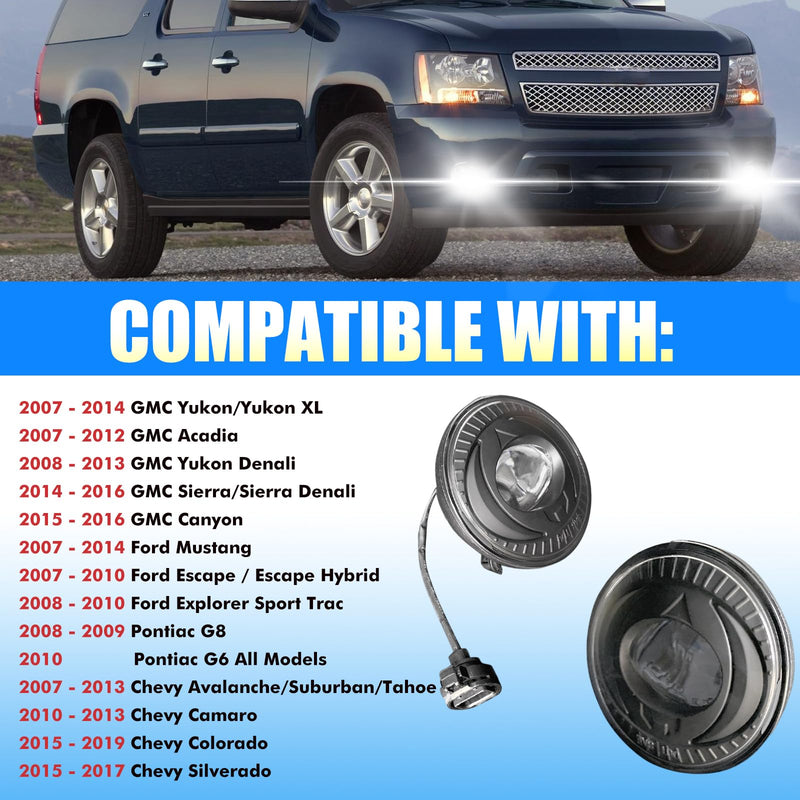 LED Fog Lights Compatible with 2007-2014 Chevy Suburban Tahoe, 2007-2013 Avalanche Camaro, 2015-2016 Colorado Silverado, 2007-2016 GMC Acadia Yukon XL Sierra Denali- Left & Right Side 2007-2017 Silverado Suburban Tahoe-LED