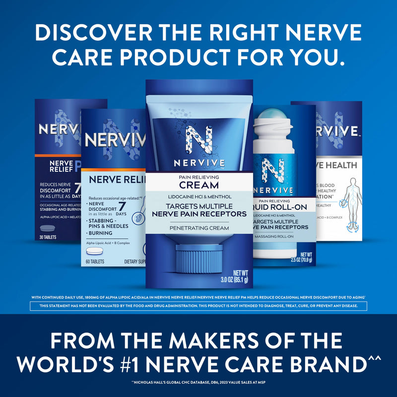 Nervive Pain Relieving Cream, Nervive Pain Relief, Max Strength Formula, Lidocaine Cream, Lidocaine Topical, Foot Pain, Leg Pain, Hand Pain Non-Greasy, 3.0z