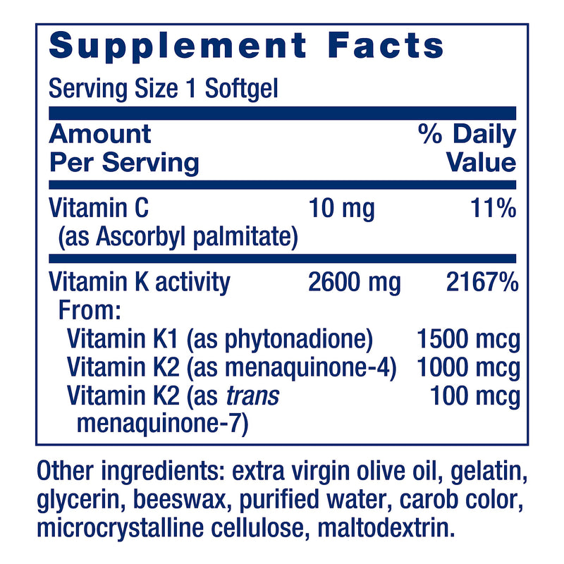 Life Extension Super K, vitamin K1, vitamin K2 mk-7, vitamin K2 mk-4, vitamin C, bone/heart/arterial health, 3-month supply, Gluten-Free, 1 Daily, Non-GMO, 90 softgels - BeesActive Australia