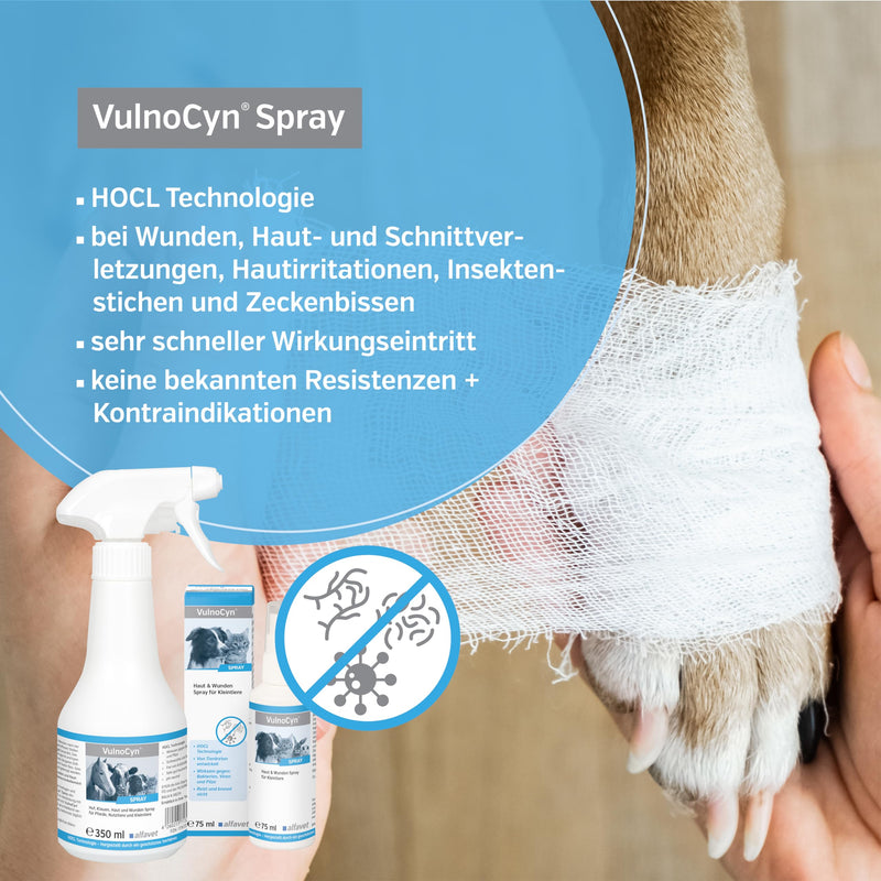 Alfavet VulnoCyn Spray, wound spray for dogs, cats and small animals, against bacteria, viruses and fungi, pump spray 75 ml - BeesActive Australia