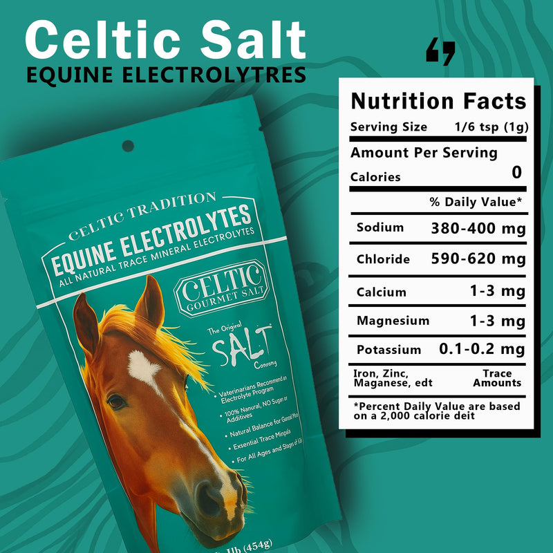 Celtic Tradition Equine Electrolytes – Natural Mineral Salt Supplement for Horses | Replenishes Electrolytes, Supports Hydration & Recovery | 1 lb Resealable Bag