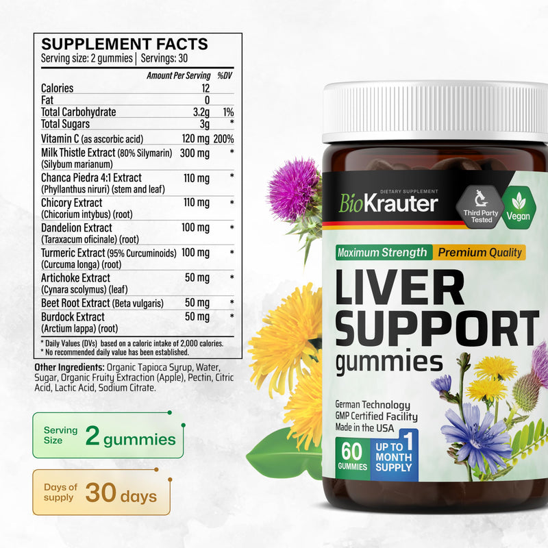 9-in-1 Liver Detox with Vitamin C & Milk Thistle, 60 Gummies | Turmeric, Dandelion Root, Beet Root, Chanca Piedra for Liver Support, Vegan Liver Supplement, 30 Days of Supply 60 Count (Pack of 1)