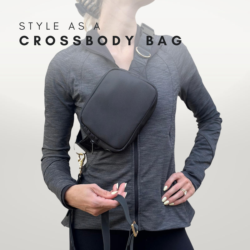 Hands Free Leash and Belt Bag | Black Belt Bag + Leash