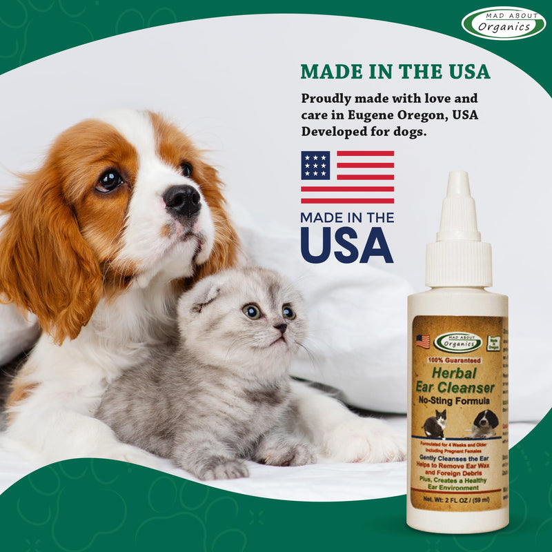 Herbal Ear Cleanser for Dogs & Cats - No-Sting Formula Gently Cleanses Ears, Removes Wax & Debris, Supports Healthy Ear Care, Calming Grooming Supplies for Pets, 2oz Bottle - PawsPlanet Australia