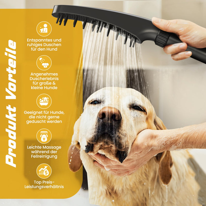KUNTO® dog shower head - dog shower shower head - dog shower with four jet types - dog shower head with silicone bristles for effective grooming - mobile outdoor dog shower with garden hose adapter - BeesActive Australia