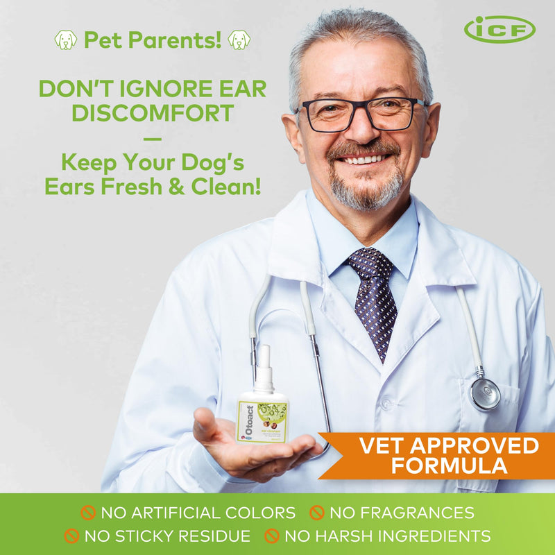 ICF | Otoact Ear Cleaner for Dogs and Cats | Gentle Ear Cleaning Solution | Helps Remove Wax & Odor | 100ml Dropper Bottle Single