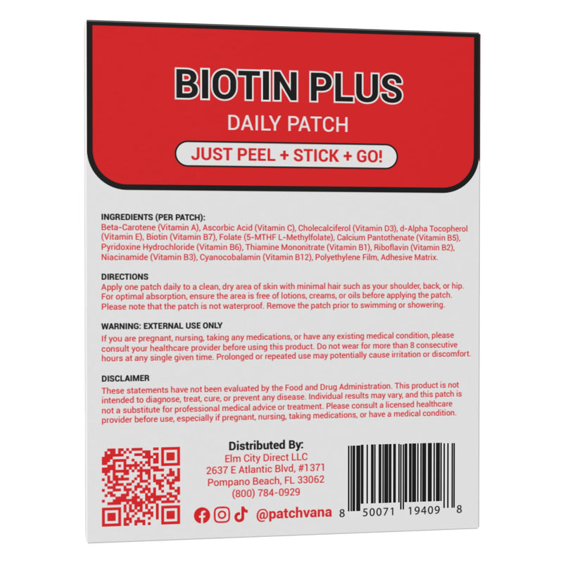 Biotin Plus Patch for Women & Men, 1 Month Supply, 30 Patches