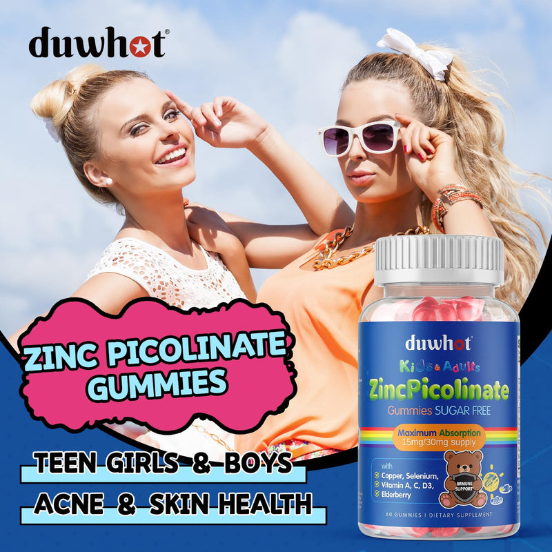 Zinc Picolinate 30mg Gummies, Zinc Copper Supplements for Kids, 60 Gummies | Zinc for Kids Teens, High Absorption Form with Selenium, Elderberry, Teenage Growth, Skin & Immune Health, Sugar Free 1
