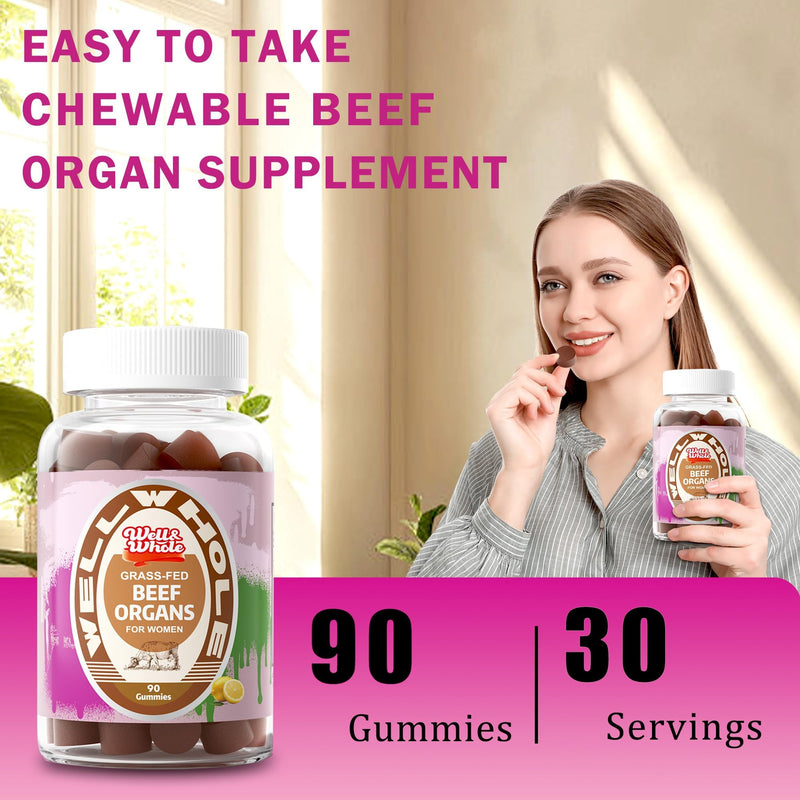 Beef Organ Supplement for Women, Gummies with Grassfed Beef Organ, 90 Cts | Grassfed Bovine Organ Gummies, Sugar-free & No Artificial Additives, Hormone Balance Support, Chewable, No Pills/ Powder