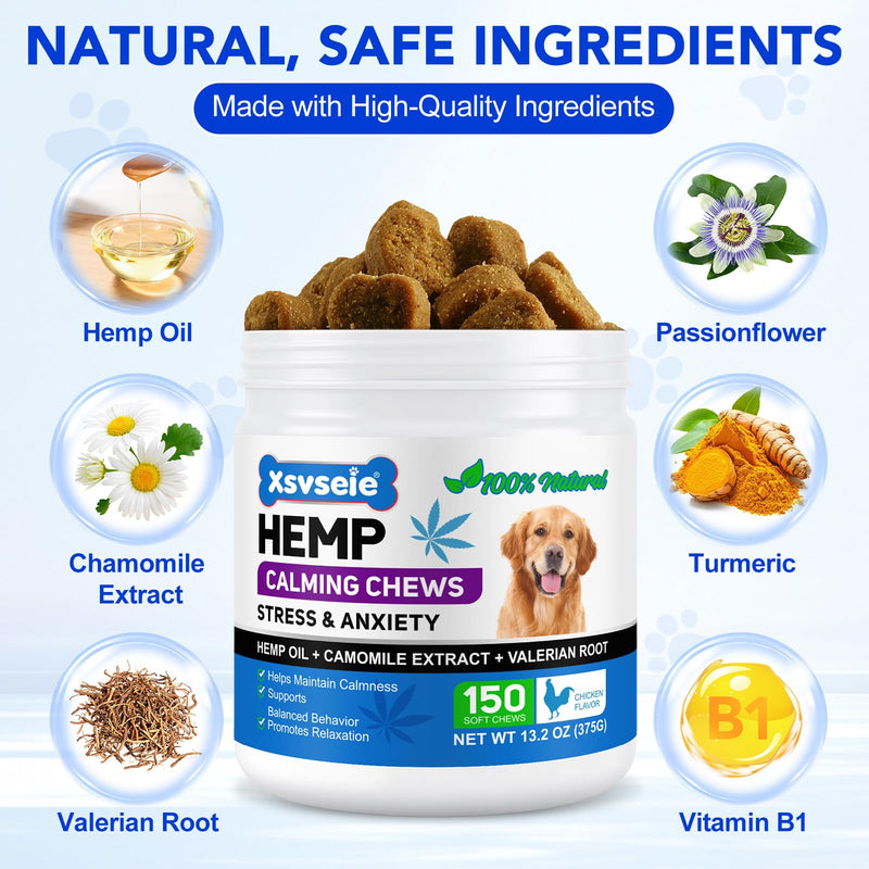Dog Calming Treats for Anxiety Relief,150 Chicken Flavour Soft Chews for Dogs,Natural Stress Relief & Relaxation Support,Help Reduce Barking,Hyperactivity,Separation Anxiety & Sleep Aid for All Breeds