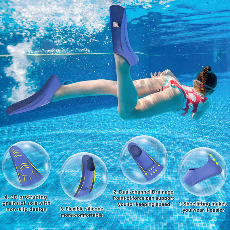 Gintenco Swim Fins, Kids Swim Training Fins for Lap Swimming, Travel Size Flippers with Mesh Bag, Silicone Swimming Fins for Kids Teens Adults Women Men XXS(KIDS 11-12.5) lightblue - BeesActive Australia