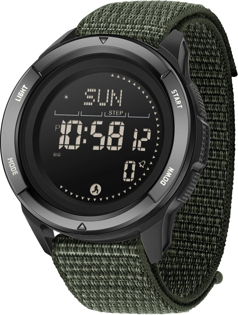findtime Men's Digital Watch Pedometer Step Counter Watches Military Compass Waterproof Wrist Watch Tactical Sport Watch Calories Counter Pacer Running Wristwatch LED Light Stopwatch Countdown Green