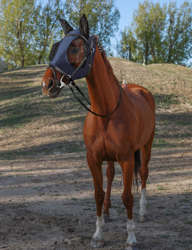 Horse Fly Mask with Ears, UV Protection Fly Mask for Horses, Elasticity Fly Mask with Big Mesh Eye Covers, Snug Fitting Comfortable Breathable Lightweight Fly Mask Horse Navy Cob Medium - BeesActive Australia