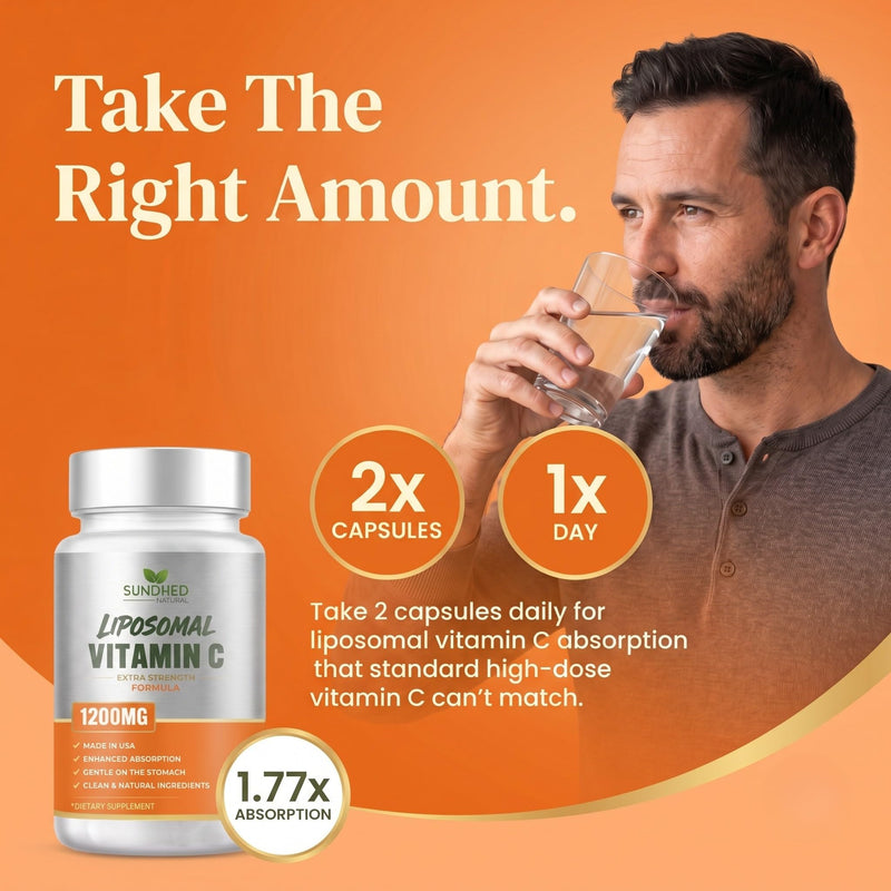 Pure Liposomal Vitamin C - 1200mg Immune System & Collagen Health Booster, Anti Aging Skin Vitamins, Sodium Ascorbate, Sunflower Lecithin (120 Capsules / 2 Months) 120 Count (Pack of 1)