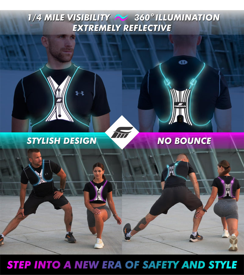 SPIDER Reflective Lighted Running Vest - Optic Fiber Technology, Bright, 360° Visible, Ultralight, Phone Pocket, Fully Adjustable Size XS-3XL - Reflective Running Gear for Safe Night Sports & Walking Standard size (XS-3XL)