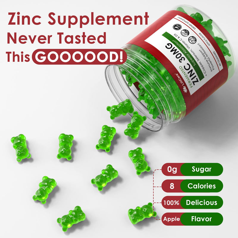 Fermented Zinc Gummies 30mg + Copper, Selenium, Vitamin C & D3, Sugar Free | Zinc Supplements for Women & Men - High Potency & Superior Absorption, Daily Immune Gummies & Whole-Food Blend, Vegan, 2 Pack 60 Count (Pack of 2)