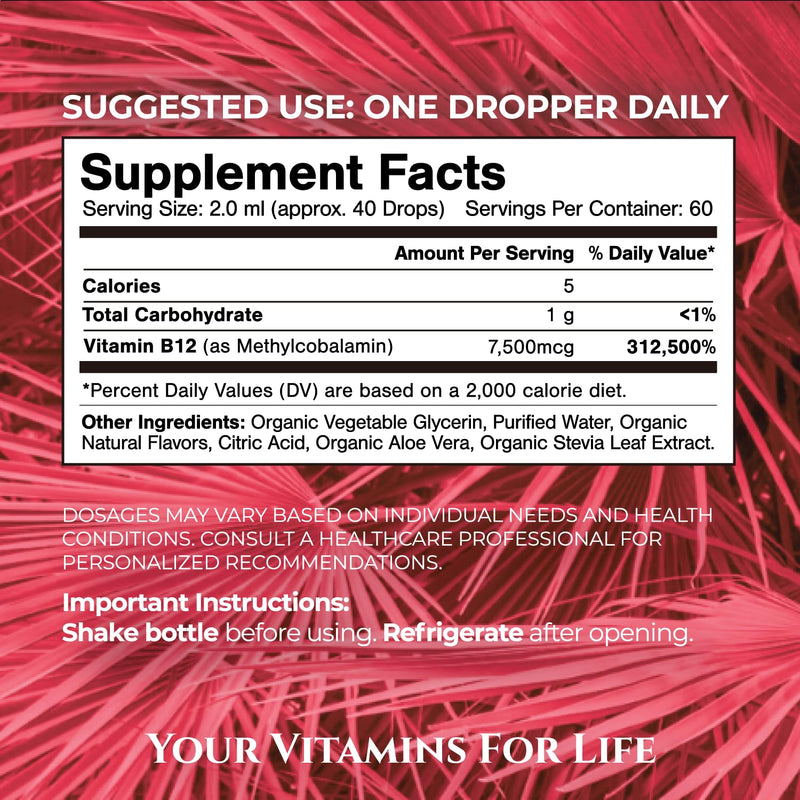 ULTRA MAX B12 | Max Potency 5000mcg Vitamin B12 Sublingual Liquid Drops | Methyl B12 (Methylcobalamin) | Max 98% Absorption Rate | Increase Energy & Metabolism*| Vegan, Non-GMO, Strawberry flavor -4oz