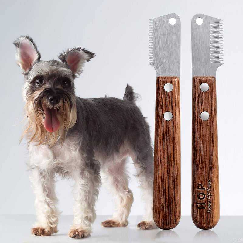 linjinde dog trimming knife with wooden handle for blunt dogs, rough-haired dachshund, fine top coat terrier, medium stripping knife, brown trimming knife, pet care tool for pet undercoat - BeesActive Australia