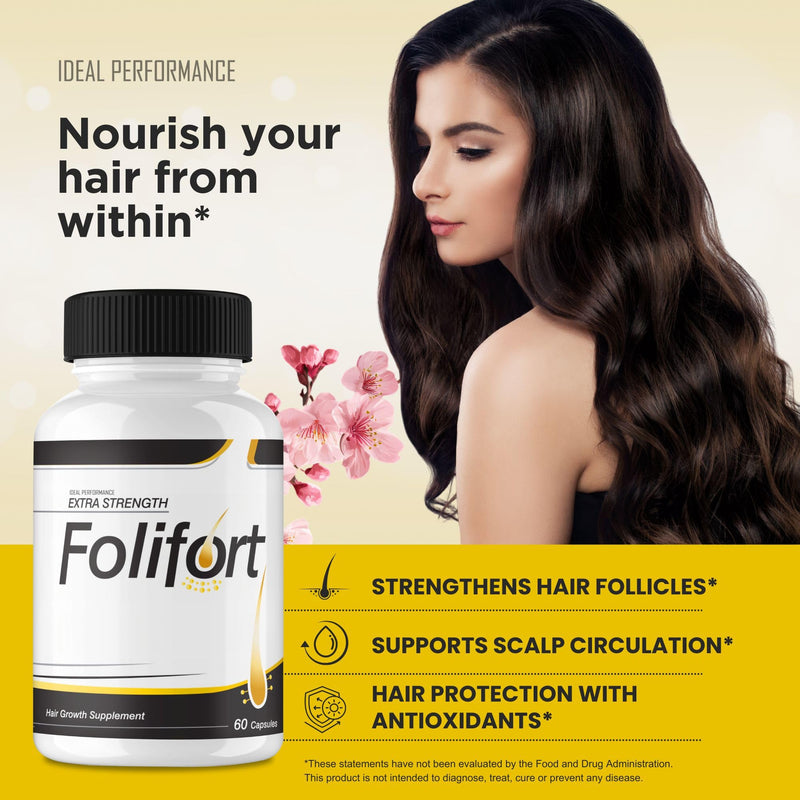 IDEAL PERFORMANCE (2 Pack) Folifort Hair Growth Pills Felfort Extra Strength Vitamins Reviews Suppliment (120 Capsules)